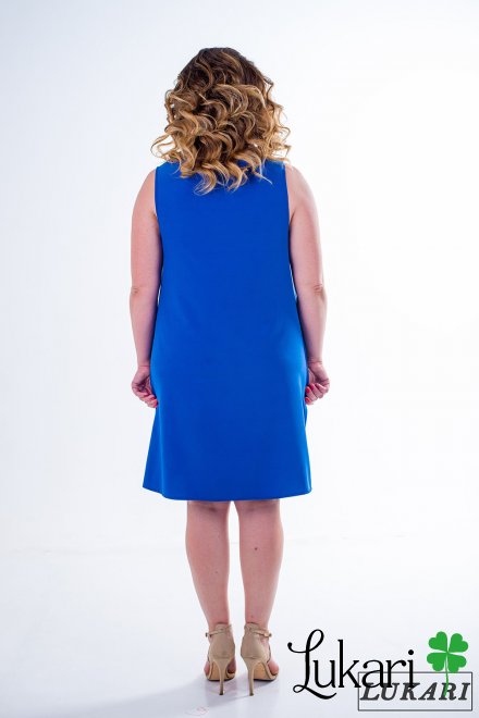 Платье большого размера синее комбинированное, софт Lukari 0139-2